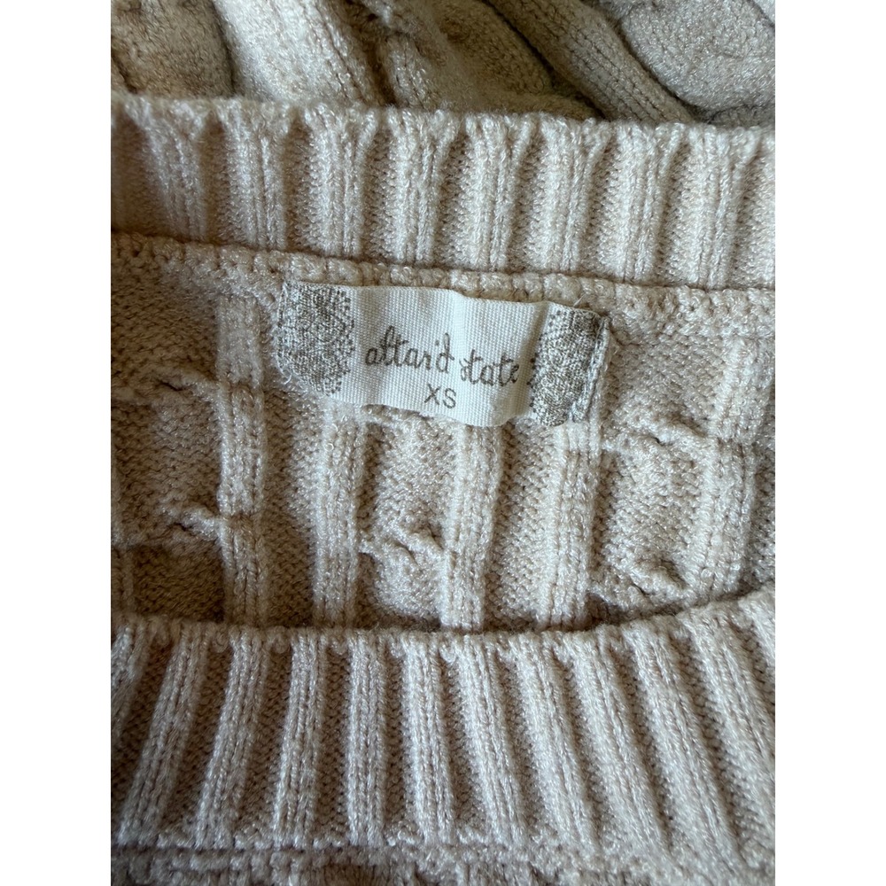 Altar'd State Beige Cable Knit Cropped Crew Neck Sweater XS - Picture 3 of 4